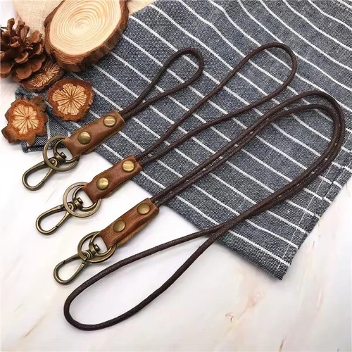 Leather lanyard neck strap - strap, for